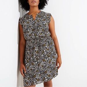 Ann Taylor LOFT Floral Ruffle Henley‎ Dress black size XS